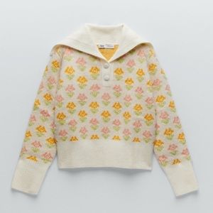NWT Zara Jacquard Knit Floral Print Sweater